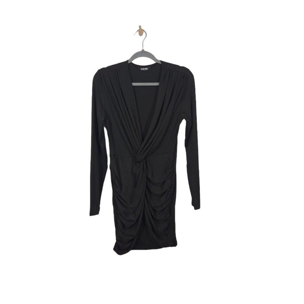 CHICME Ruched Deep V-Neck Dress in black -‎ Size large